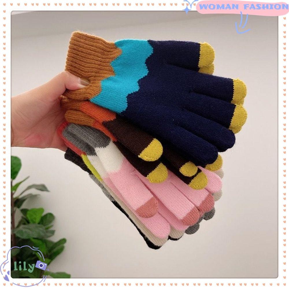 Lily ถุงมือฤดูหนาว อุปกรณ์เครื่องแต่งกายน่ารัก หน้าจอสัมผัส ถุงมือผ้าฝ้าย