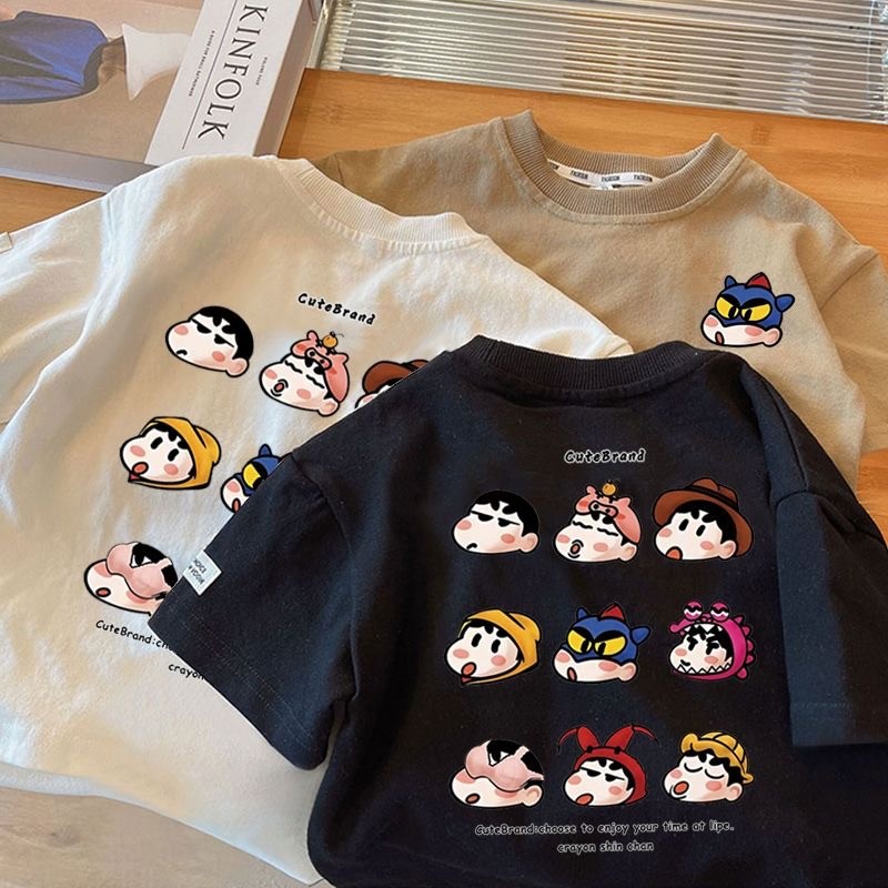 (จัดส่งตลอด 24 ชั่วโมง)สีเทียนการ์ตูนตลกพิมพ์ลายจุดเสื้อยืดผู้ชายวันเด็กหญิงเสื้อยืดหลวมพอดีผ้าฝ้ายสวมใส่สบาย