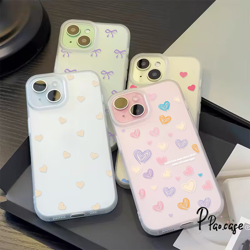 โรแมนติกมีสีสันรักหัวใจเข้ากันได้เคสไอโฟน 11 15 13 12 14 Pro Max 15 14 Pro XR 7 8 15Plus X XSMAX SE 2020 โบว์หวานเคส