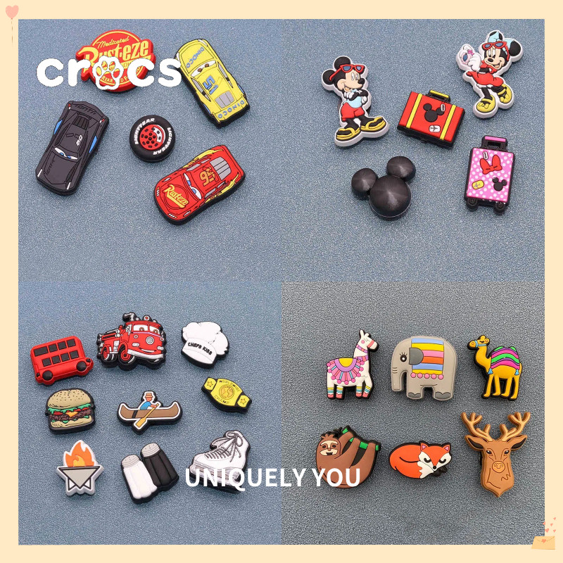Crocs Jibbitz Disney Mickey รองเท้าหัวเข็มขัดน่ารักการ์ตูนรองเท้ารถดอกไม้ charm Crocs สัตว์เล็กหลุมรองเท้าอุปกรณ์เสริม