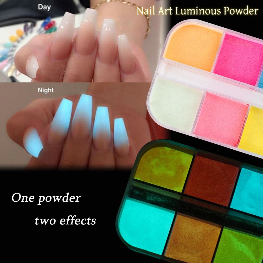 เล็บตกแต่งเล็บแต่งเล็บผงส่องสว่าง DIY Super Shiny สีสัน 12 กริด