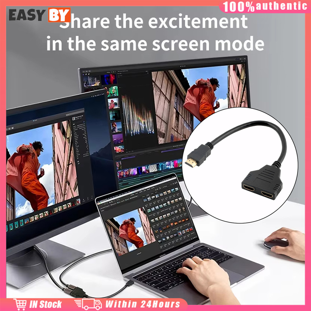 จัดส่งรวดเร็ว อะแดปเตอร์แปลงสายเคเบิ้ล HDMI 1 ออก 2 จอ Full HD 1080P สายต่อ ยาว30ซม.