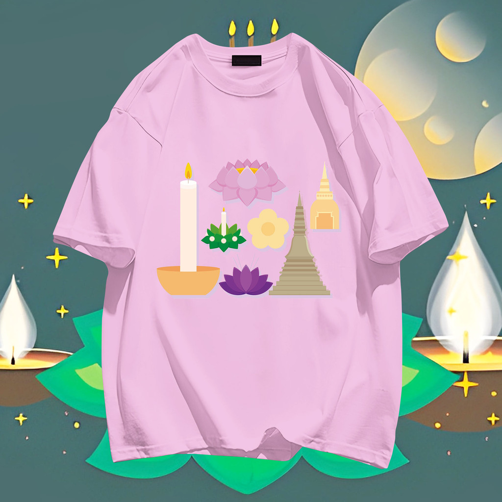 2024 ใหม่ Loi Krathong ลอยกระทง ผู้ชายและผู้หญิงผ้าฝ้ายรอบคอพิมพ์เสื้อยืดคู่รัก TP08 S-5XL