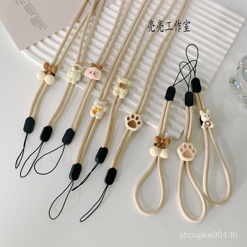 แฟชั่นสีขาวนมสาวน้อยแมวกรงเล็บโทรศัพท์มือถือเชือกคล้องสายคล้องคอแบบปรับได้เชือกคล้องข้อมือบัตรโรงเรียนจี้ CCD อินเทรนด์