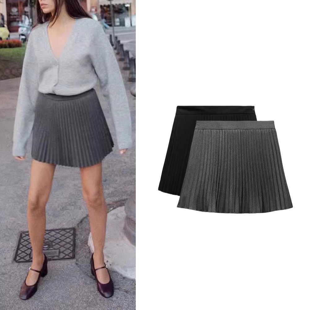 Zara 2024 ฤดูใบไม้ร่วงผลิตภัณฑ์ใหม่เสื้อผ้าผู้หญิง Slimmer ดูเอวสูงจีบ Casual Culottes 8372416