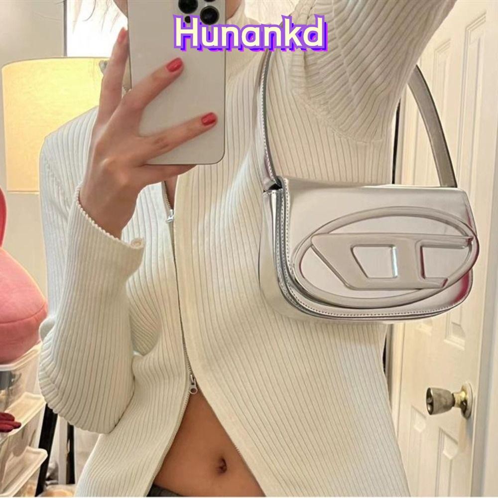 กระเป๋าสะพาย HUNAN, กระเป๋าสะพายข้างสีเงินสไตล์ Y2K, กระเป๋าโทรศัพท์หนัง PU ผู้หญิง