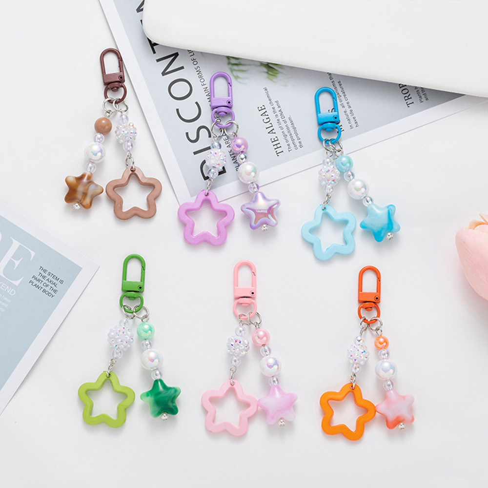 สีสันgradient Starจี้แหวนน่ารักอะคริลิคHollow Pentagramพวงกุญแจผู้หญิงกระเป๋าถือกุญแจรถเครื่องประดับ