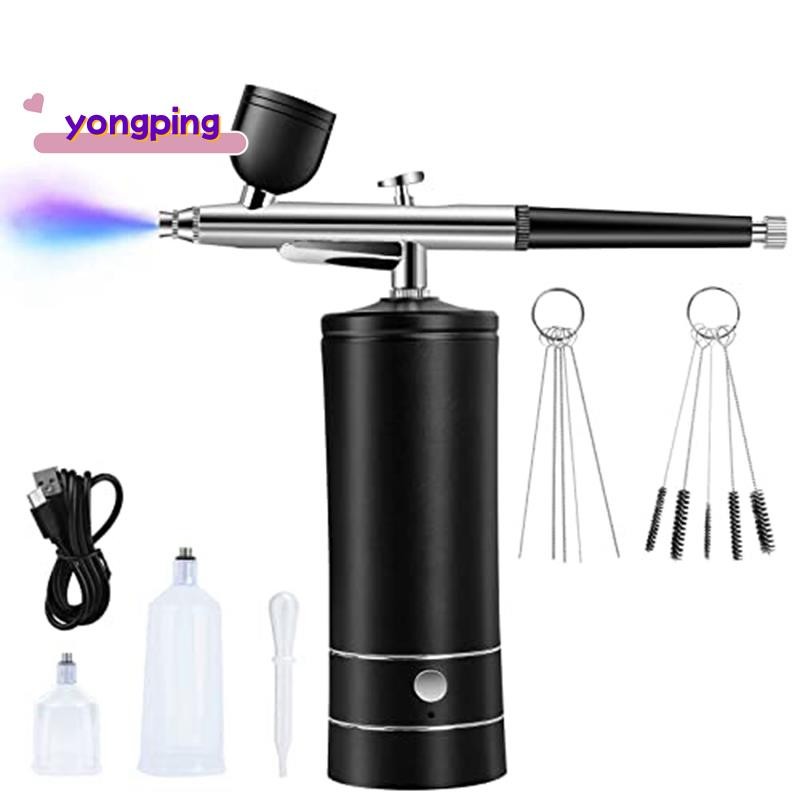 1 ชุด Airbrush Kit เครื่องอัดอากาศไร้สายแบบชาร์จไฟได้ชุด Airbrush