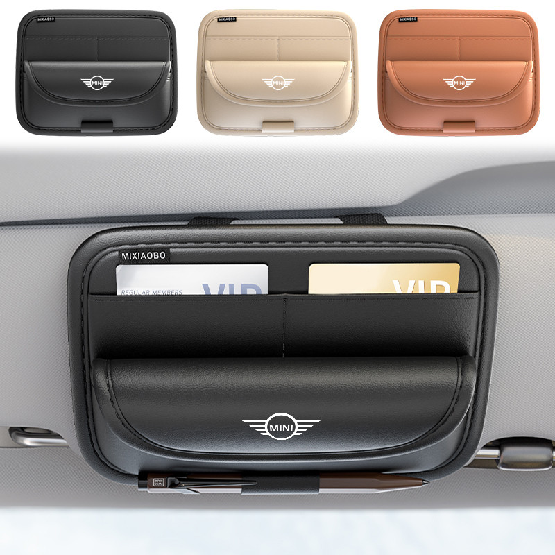 1/2pcs หนังรถ Sun Visor กระเป๋ากระเป๋ากระเป๋ารถแว่นตาสําหรับ Mini Cooper One S R50 R53 R56 R60 F55 F