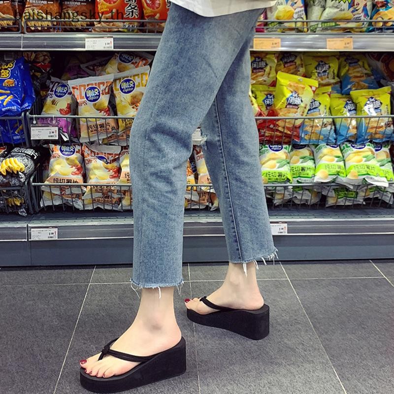 Byth Flip-Flopsสําหรับผู้หญิงฤดูร้อนแฟชั่นลําลองสวมใส่ด้านนอกรองเท้าส้นสูงFlip-flops Insอินเทรนด์ลื่นส้นลาดรองเท้าแตะชายหาดริมทะเลสําหรับผู้หญิงbyth