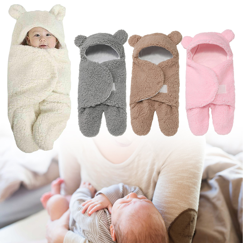 1 ชิ้นน่ารักฤดูหนาวทารกแรกเกิด Sleeping Wrap ผ้าห่มเด็กผ้าฝ้าย Plush Swaddle Wrap สําหรับ 0-3 เดือน Ultra-Soft Babi