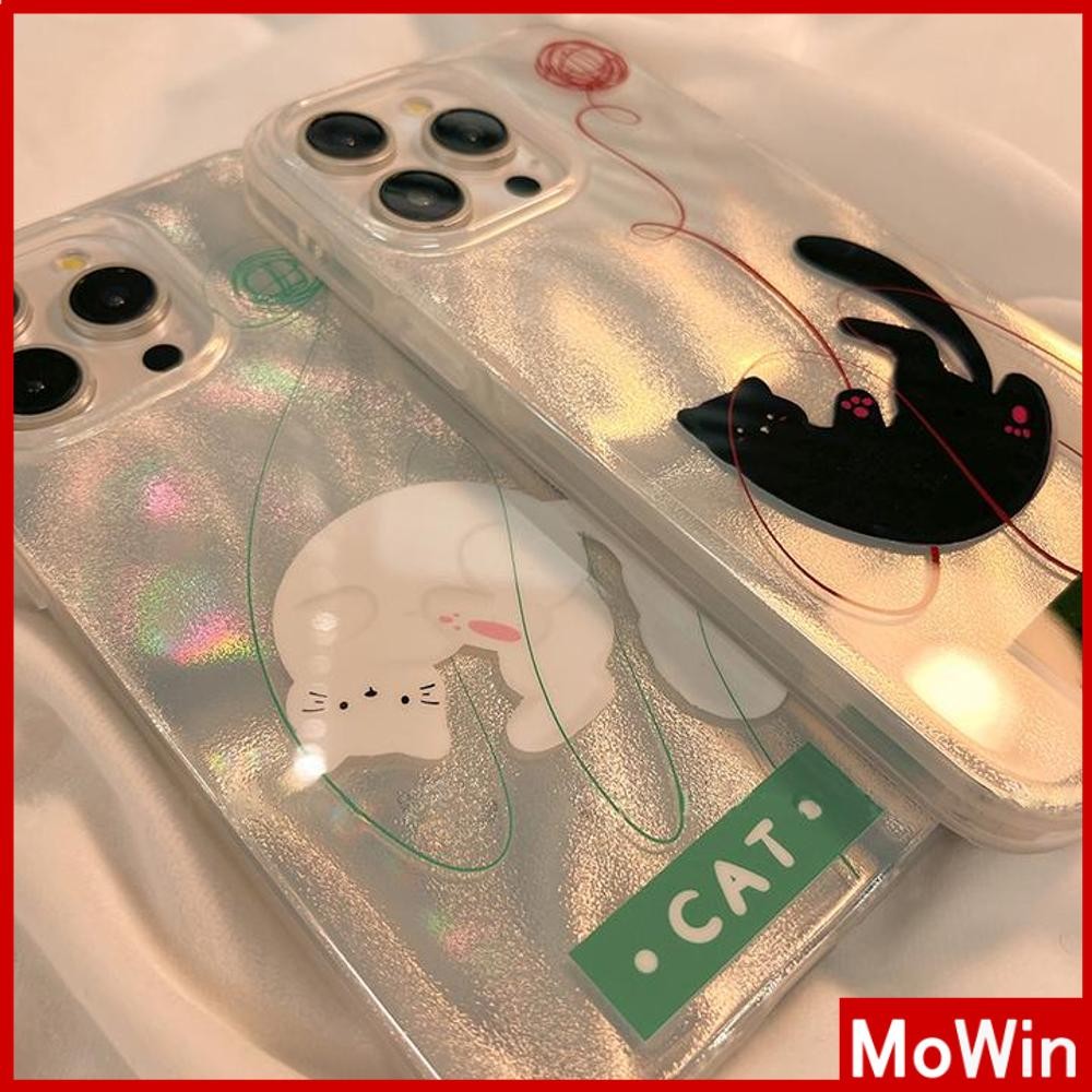 Movin - เคส iPhone 16 11Pro Max ลายขนนกสีเงินสุดหรู เคสใสแบบเลเซอร์โฮโลแกรม TPU นุ่ม ลายลูกแมวน่ารัก เข้ากันได้กับ iPhone 15 14 13 12 Pro max XS XR 7 8 Plus