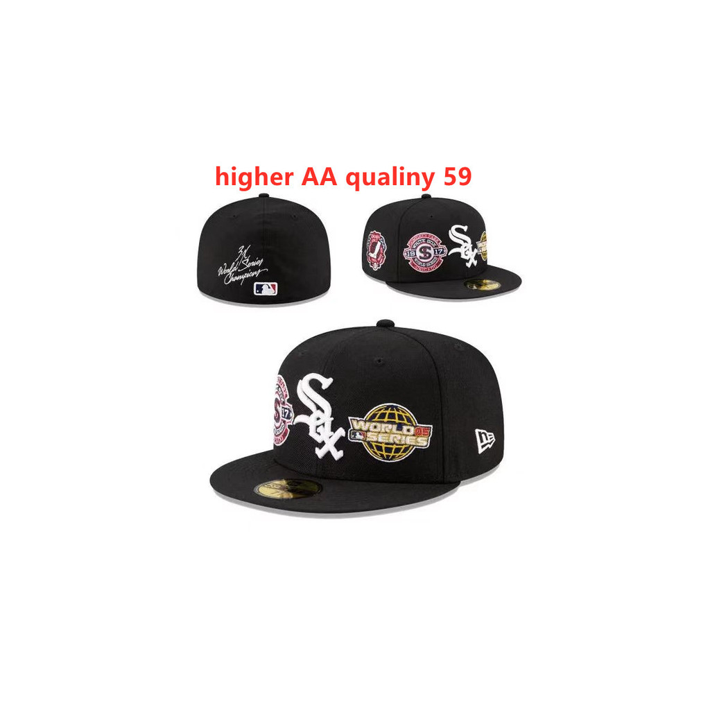 ชิคาโกคุณภาพสูงล่าสุด..สีขาว.. Sox59fifty1 หมวก หมวกปักลายกีฬาแบบปิดมิดชิดสําหรับผู้ชายและผู้หญิง