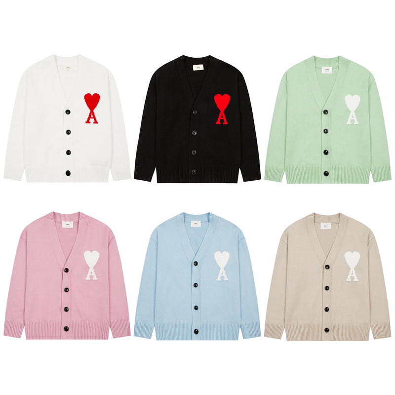 [คลังสินค้าพร้อม] แฟชั่น Ami Paris เสื้อกันหนาว Love ปัก V คอเสื้อกันหนาวผ้าฝ้ายเสื้อสเวตเตอร์ถักถักเสื้อกันหนาว Unisex