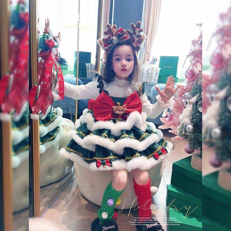 สาวเจ้าหญิงชุด2023ฤดูหนาวรูปแบบใหม่วันหยุดคริสต์มาสการ์ตูนแฟชั่นชุดเด็กสาวโลลิต้าชุด