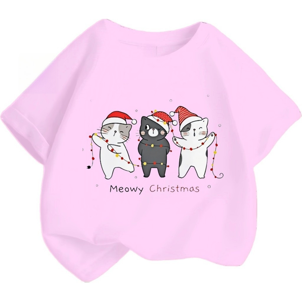 (จัดส่งตลอด 24 ชั่วโมง)KIDS PRINCESS เสื้อยืดเด็กธีมคริสต์มาสสุขสันต์วันคริสต์มาสแมว เด็กชายและเด็กหญิง T309