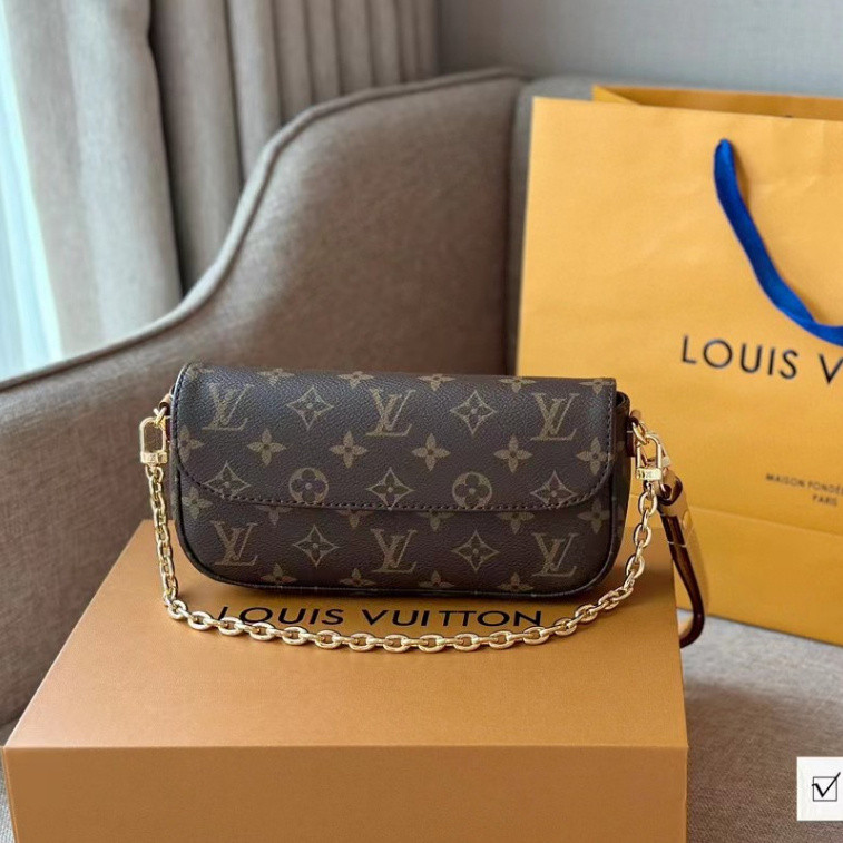 กระเป๋าหญิงสไตล์ใหม่ IVY WOC กระเป๋าโซ่กระเป๋าไพ่นกกระจอกพิมพ์ของแท้หนังแบบพกพาไหล่กระเป๋า Messenger พร้อมกล่อง LL777777-0820
