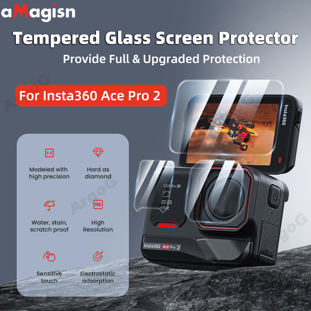 Amagisn กระจกนิรภัยป้องกันหน้าจอสําหรับ Insta360 Ace Pro 2 9H ความแข็ง Ultra Clear Protection Ace Pro 2 อุปกรณ์เสริม