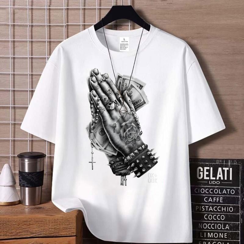COD เสื้อยืดลายการสวดมนต์ สไตล์สตรีท คอกลมสำหรับผู้ชายและผู้หญิง ผ้าฝ้าย