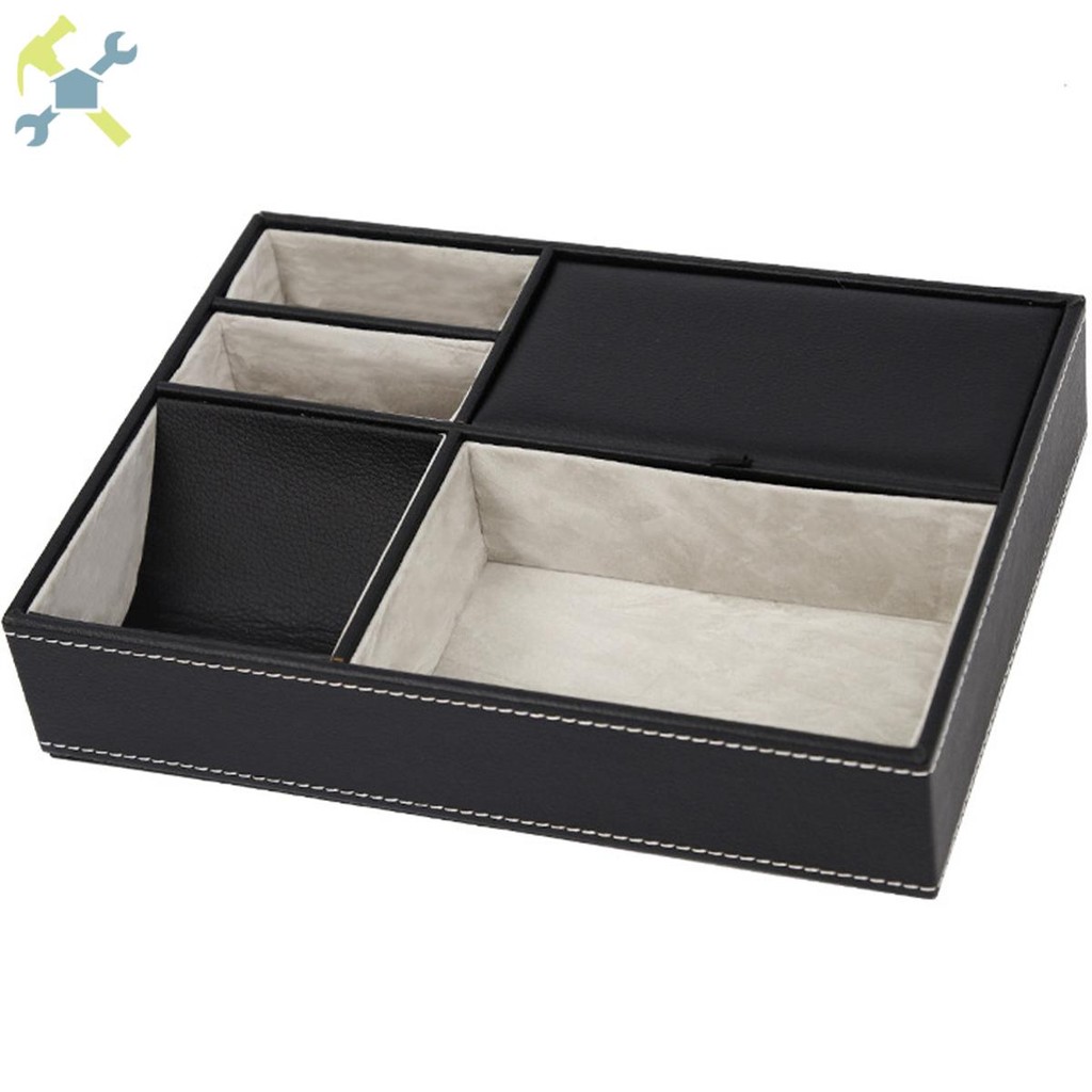 ผู้ชาย Valet ถาด 5 ช่อง Decent Valet ถาด Organizer หนัง Faux Nightstand Organizer Valet Dresser กล่อ