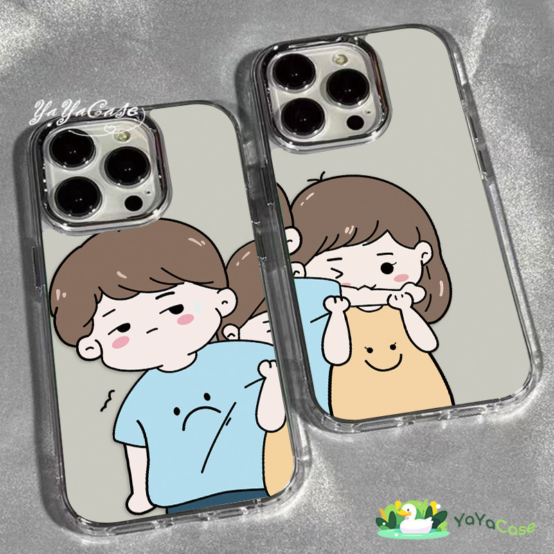 【Couple Case】สำหรับ เคสไอโฟน11 13 16 14 15 12 PRO MAX X XR XS MAX 7 8 PLUS Funny Style TPU โปร่งใสขั้นสูงกรอบรูปโลหะเคส