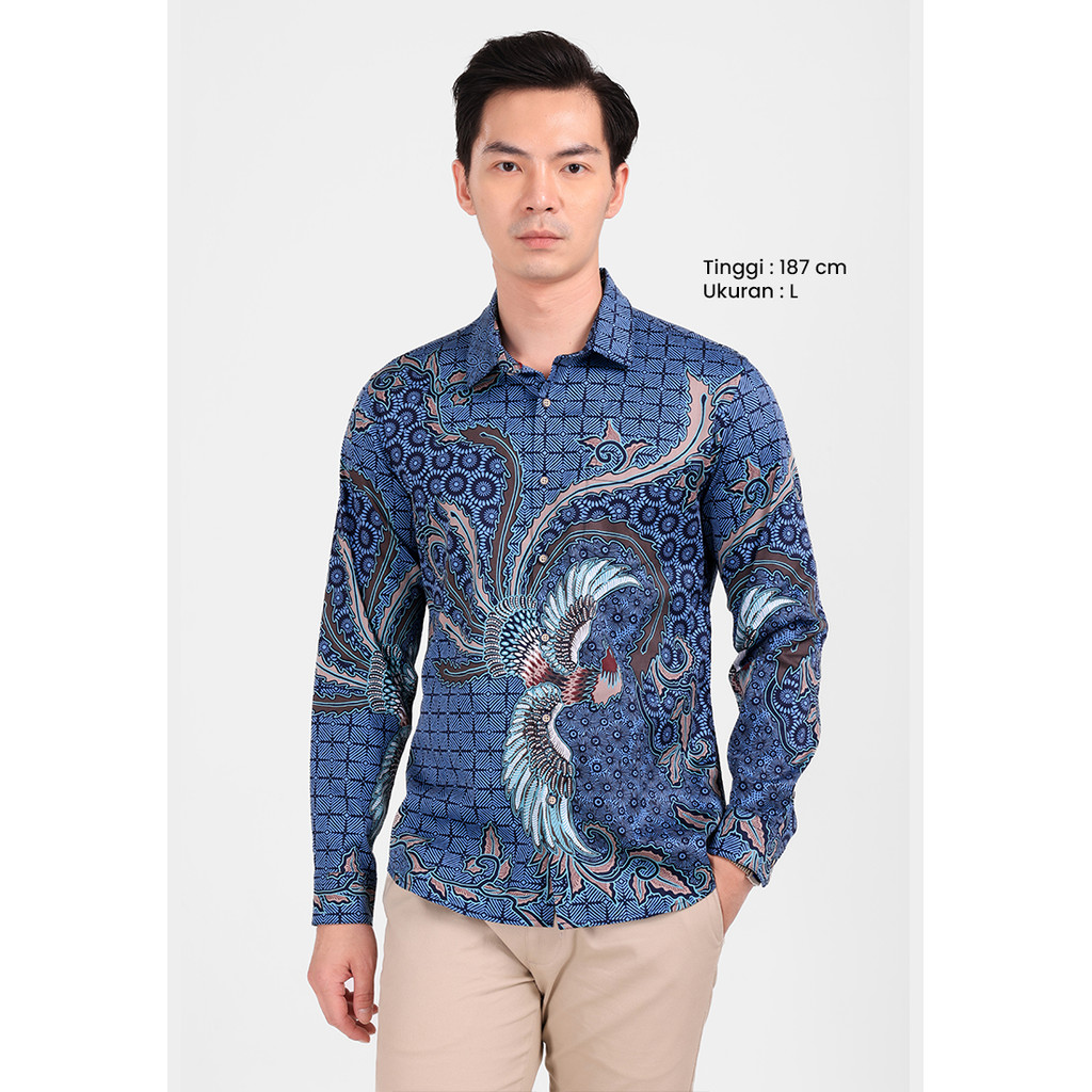 KEMEJA MANZONE - Ruka Slim Fit เสื้อเชิ้ตบาติกแขนยาวผู้ชาย - สีเทา