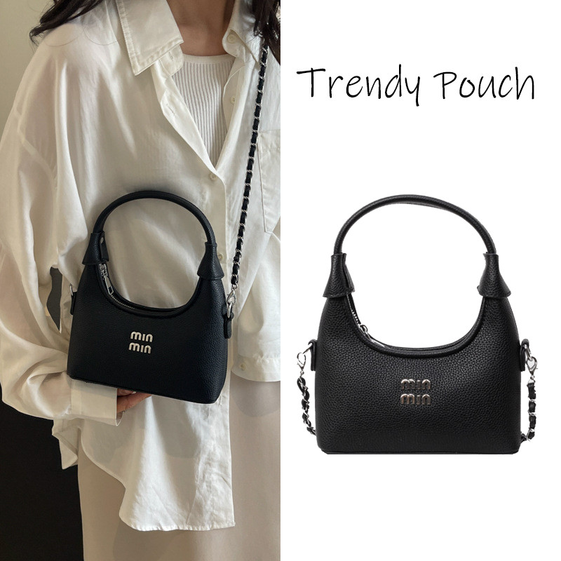 TRENDY POUCH กระเป๋าสะพายข้างแบบสบาย ๆ เรียบง่ายสีทึบกระเป๋าเกี๊ยวอเนกประสงค์