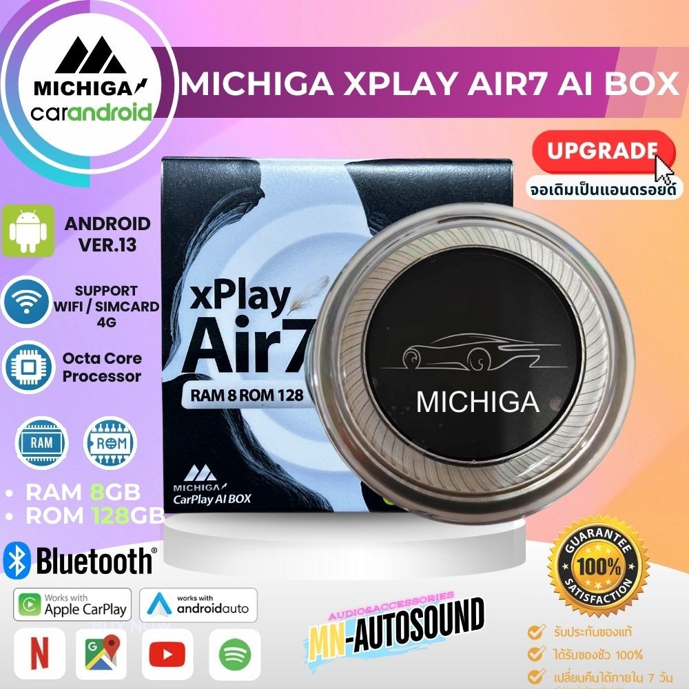 📌ตัวเทพ📌กล่องAndroidBOX MICHIGA รุ่น XPlay Air7เปลี่ยนจอติดรถเป็นจอแอนดรอยด์ Carplayไร้สาย RAM 8GB R