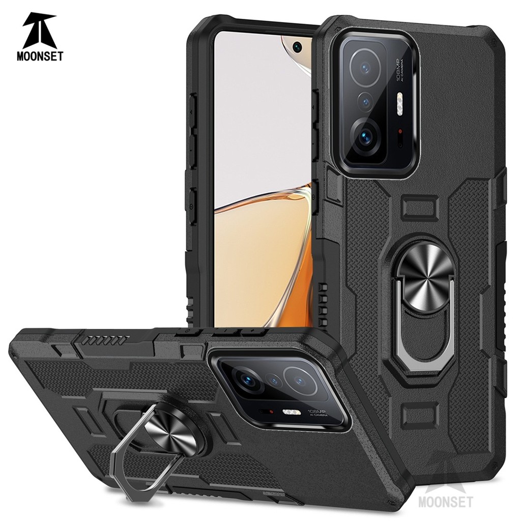สําหรับ Xiaomi Mi 11T / 11T Pro / 11 Lite 5G NE กรณีแหวนขาตั้ง Hard PC กลับ Soft TPU ขอบทหาร-เกรด Drop ป้องกันกันกระแทก Slim บางฝาครอบ