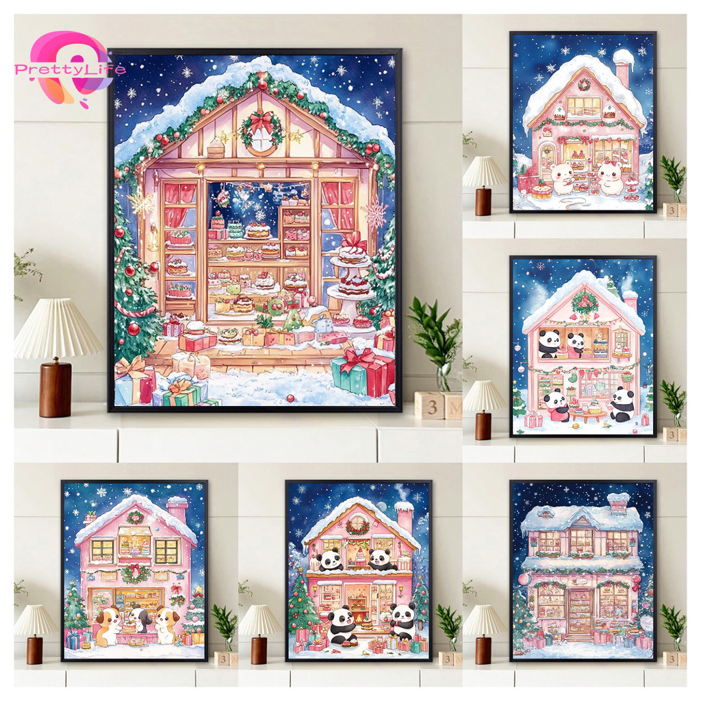 PLการ์ตูนPandaหิมะฉากรักษา5D Diyเพชรจิตรกรรมคริสตัลcross Stitchรอบเพชรโมเสคชุดเย็บปักถักร้อยRhinestoneตกแต่งบ้าน30x40ซม.