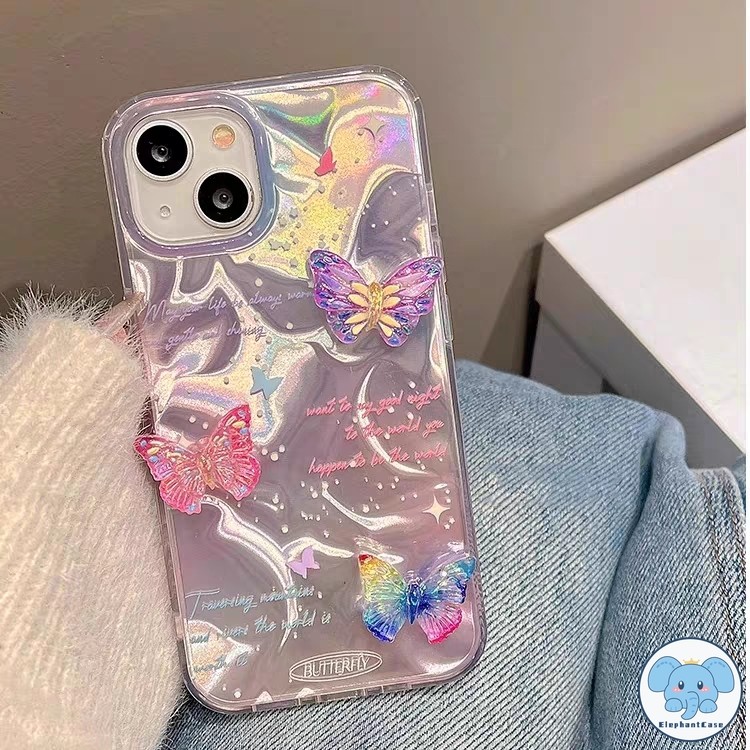 ผีเสื้อแฟชั่นที่มีสีสันเข้ากันได้เคสไอโฟน 11 16 13 15 12 14 Pro Max XR 16 8 7 Plus X XS Max SE 2020 โบว์หวานเงาลูกฟูกเคส