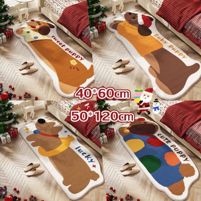 พรมข้างเตียง พรม 50*120 ซม. พรมตกแต่งห้องนอน ขนนุ่ม ซับน้ำ มียางกันลื่นด้านหลั ตกแต่งคริสต์มาส