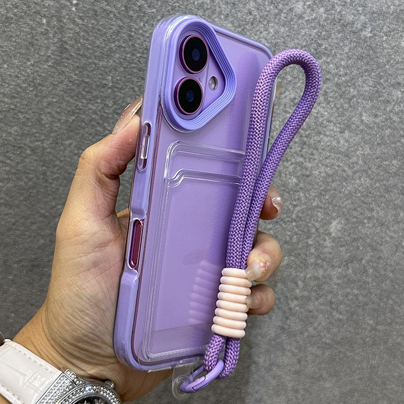 หรูหรากระเป๋าบัตรพร้อมเชือกเส้นเล็กเคสโทรศัพท์สําหรับiphone 11 12 13 14 15 16 Pro Max Plusโปร่งใสกันกระแทกBurber Cover