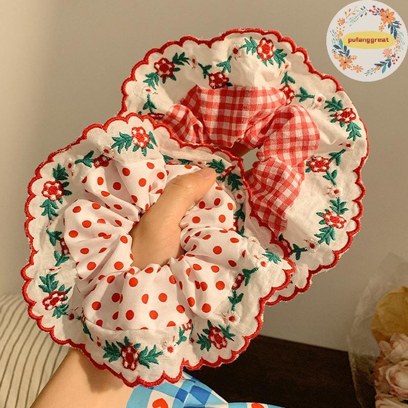 Pufanggreat สวยปักขนาดใหญ่ Scrunchies ยืดหยุ่นยางรัดผมผู้หญิงหวานอุปกรณ์เสริมผมผู้ถือหางม้าหัวเชือก TH