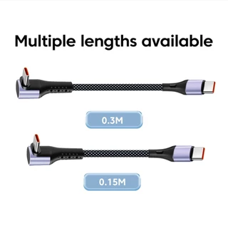 สายชาร์จ Type C สั้น 90 องศา USB Type C เป็น Type C 6A 66W ชาร์จเร็ว 15ซม. 30ซม. สําหรับ Huawei Xiaomi