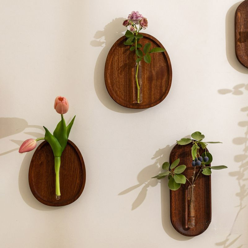 สไตล์จีนไม้เนื้อแข็งแขวนผนังแจกันดอกไม้แก้วสร้างสรรค์ติดผนัง ไฮโดรโปนิกส์ แจกันขนาดเล็กตกแต่งผนัง - รูปที่ 4
