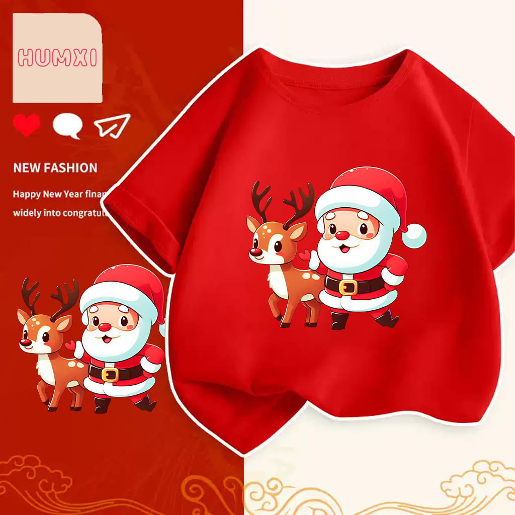 เสื้อคริสมาสต์ Happy New Year & Merry Christmas x Capybara ลายน่ารักๆ ผ้า Cotton ใส่สบาย สีสันสดใส ขนาด S-5XL 100-150cm