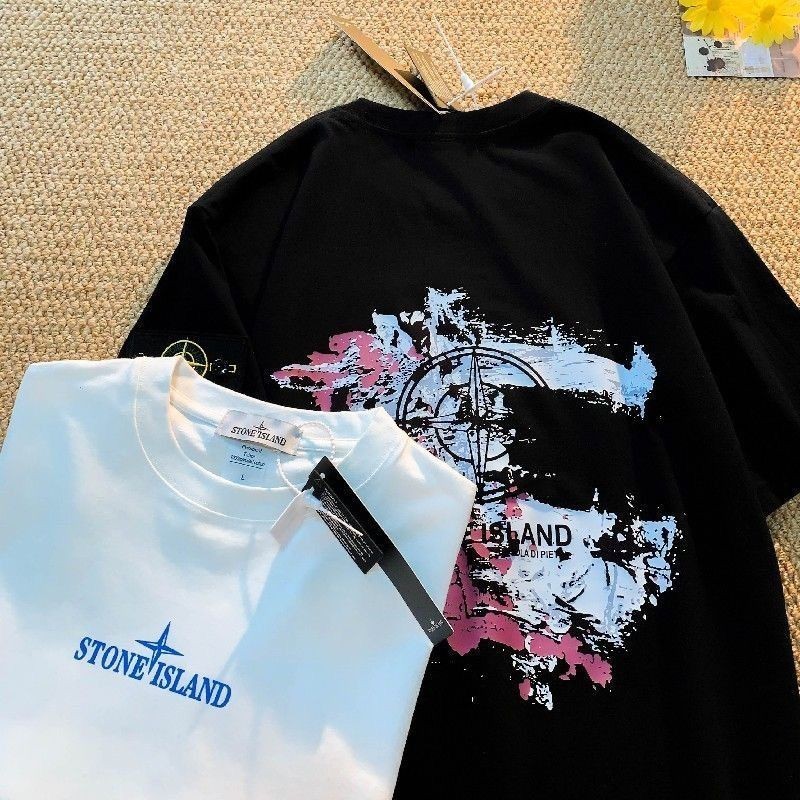 STONE ISLAND S-5xl Ready เสื้อยืดเกาะหิน Stcok Ruin เสื้อยืดแขนสั้นพิมพ์ลายเข็มทิศ