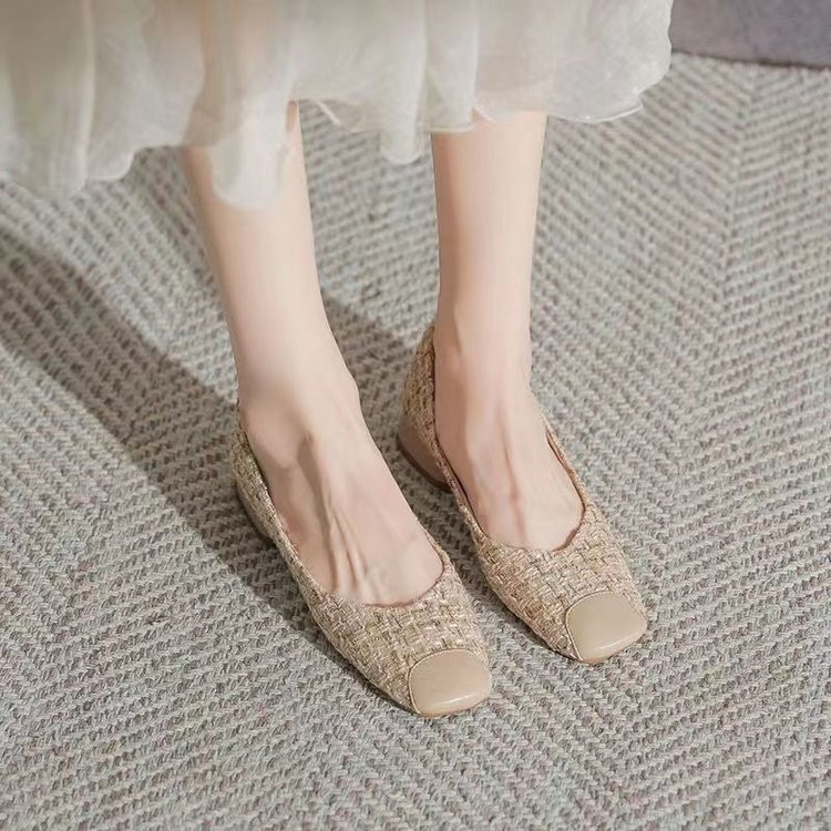 Xiaoxiang Style Womens Single Shoes Womens Shallow Mouth Low-Heel Grandma Shoes Slip-On Work