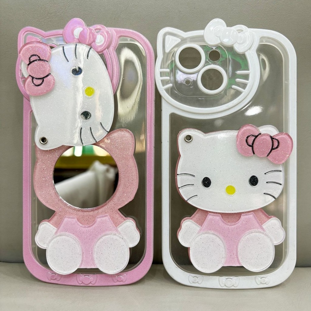 Kitty Cat น่ารักการ์ตูนกระจก Glitter กันกระแทกเคสโทรศัพท์สําหรับ iPhone 16 Pro Max iPhone 15 Pro Max iPhone 14 Pro iPhone 13 iPhone 12 11