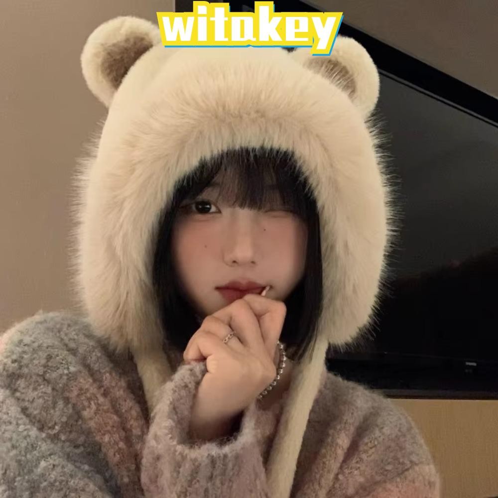 Witakey หมวกบักเก็ต, หมวกขนหูหมีหนากันลม, แฟชั่นหมวกป้องกันหูที่อบอุ่นผู้หญิง