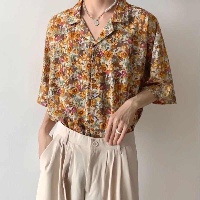 เสื้อลายดอกผู้ชาย ฤดูร้อนใหม่สไตล์วันหยุดชายทะเลเสื้อแขนสั้น thumbnail 4