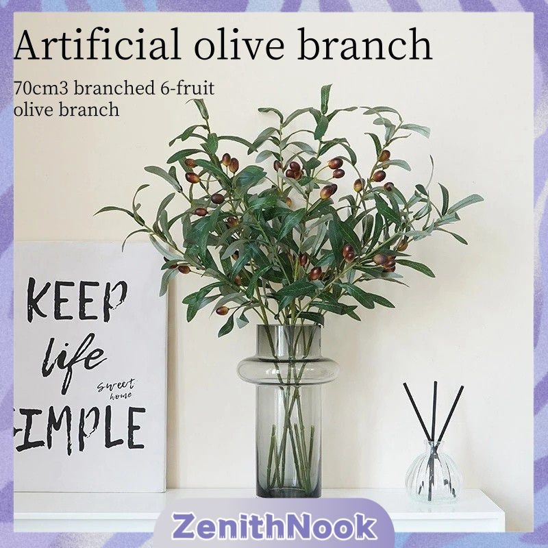 [พร้อมสต็อก] ต้นไม้ประดิษฐ์สีเขียวสำหรับตกแต่งงานแต่งงาน กิ่งมะกอก 70 ซม. 3 กิ่ง 6 ผล ดอกไม้จำลองกิ่งมะกอกสำหรับตกแต่งบ้าน ZenithNook