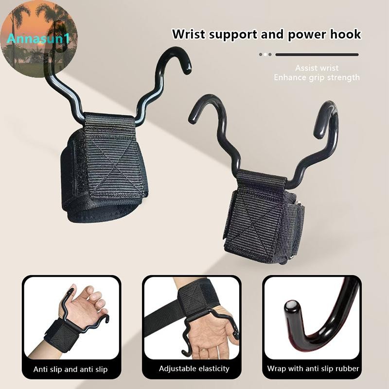 Annasun 1/2 ชิ้นตะขอเหล็กกว้างขึ้น Grips สายรัดยกน้ําหนัก Strength Training Gym ถุงมือฟิตเนสข้อมือสนับสนุนสายรัดยกตะขอดึง TH
