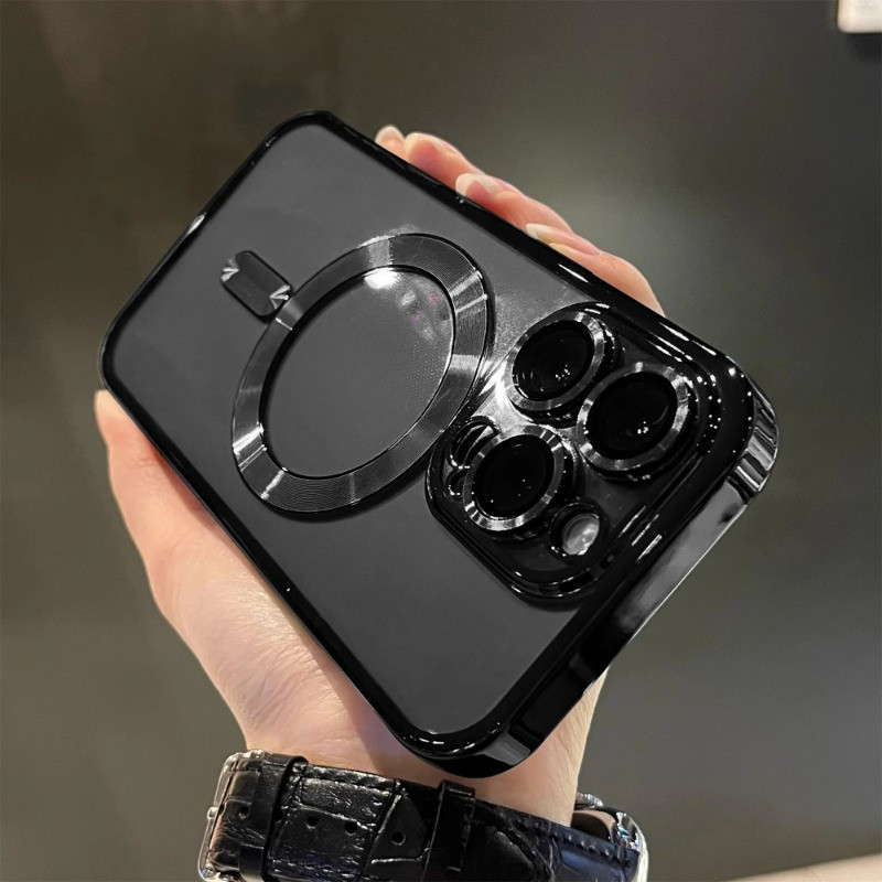 หรูหราโปร่งใสชุบไร้สายชาร์จแม่เหล็กเคสโทรศัพท์สําหรับ iPhone 11 16 15 14 13 12 Pro Max Plus Soft กันกระแทกใสเคสด้านหลัง