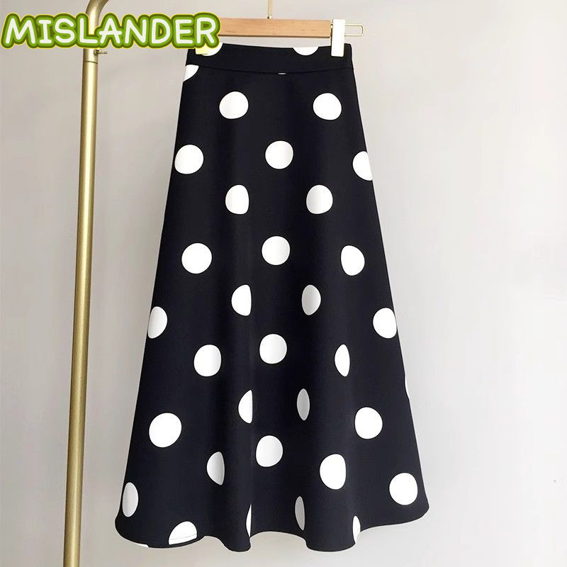 Bohemian လိုင်း/ပွိုင့်လေး (Polka Dotted) အလယ်အလတ်အရှည် (Midi) အမြင့်ခါး ကြိုက်တဲ့ မိန်းကလေး ဖက်ရှင် Casual စကတ်