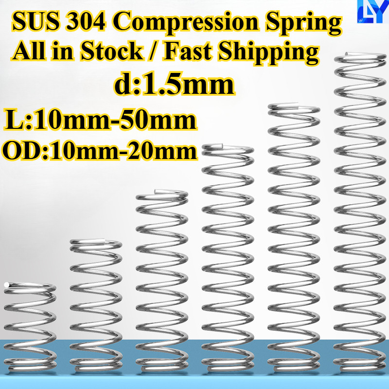 [LY-XHYH] 304 สแตนเลส สปริงแรงดันแม่นยํา สปริงดูดซับแรงกระแทก Compression Spring เส้นผ่านศูนย์กลาง 1.5 มม. เส้นผ่านศูนย์กลางภายนอก 10–20 มม. ยาว 10–50 มม.