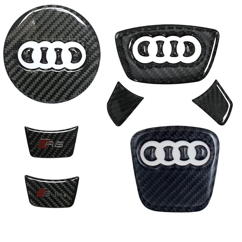 เหมาะสําหรับ Audi พวงมาลัยสติกเกอร์คาร์บอนไฟเบอร์ A4 เหมาะสําหรับ奥迪方盘贴A4L A6l A3 Q7A5Q5l 装车贴วงเล็บวง