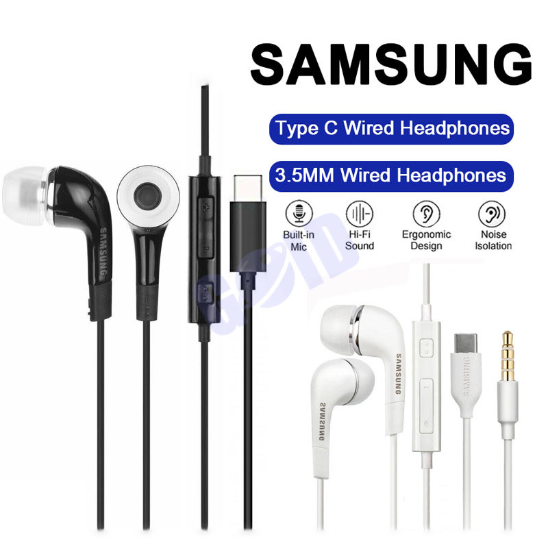 แบบมีสายประเภท C หูฟังสําหรับ SAMSUNG 3.5 มม.หูฟังชนิดใส่ในหูพร้อมไมโครโฟนควบคุมระดับเสียงสําหรับ PC/แท็บเล็ต/Pad/แล็ปท็อป Samsung Galaxy A8S/A80/A9S USB C หูฟัง