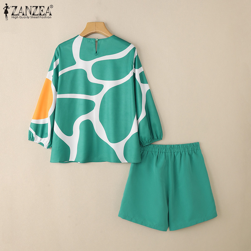 ZANZEA ใส่ ซานเซีย ผู้หญิงเกาหลีวันหยุดสบายๆดอกไม้พัฟแขนกางเกงขาสั้นสบายๆชุดเอวยางยืด ราคา ถูกที่สุด ดีลบีเคเค แกลเลอรีภาพที่ 8